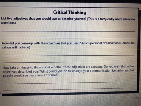 Solved Critical Thinking List Five Adjectives That You Would Chegg