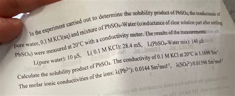 Solved Pure Water 0 1MKCl Aq And Are Of PbSO 4 Water Chegg