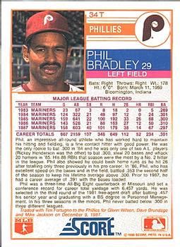 Score Rookie Traded T Phil Bradley Trading Card Database