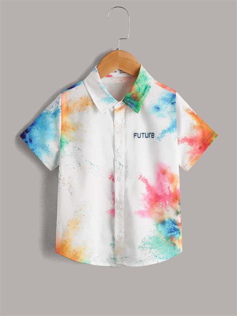 Multicolor Casual Short Sleeve Polyester Lettertie Dye Shirt