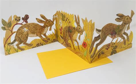 Fold Out Hare Card By Yorkshire Based Artist Mark Hearld Leaping