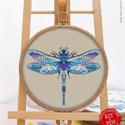 Watercolor Dragonfly Counted Cross Stitch Pdf Pattern Etsy