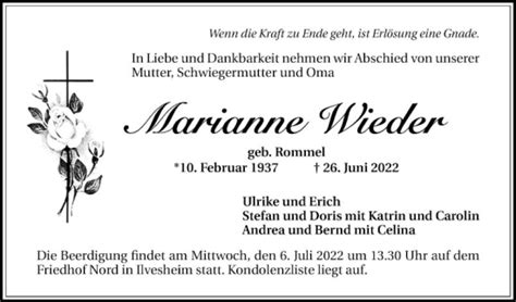 Traueranzeigen Von Marianne Wieder Trauerportal Ihrer Tageszeitung