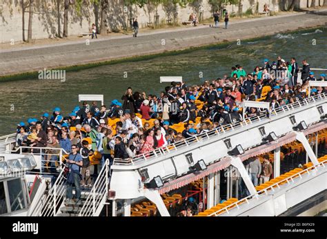 Tourists on a river boat cruise on the River Seine, Paris, france Stock ...