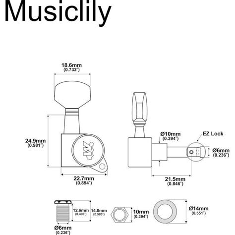 Wilkinson WJN07 Guitare Mécaniques 6 en Ligne E Z LOK Ratio 1 19 Tuners