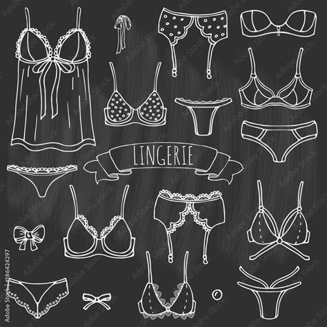 Hand Drawn Doodle Lingerie Icon Set Fashion Feminine Vector