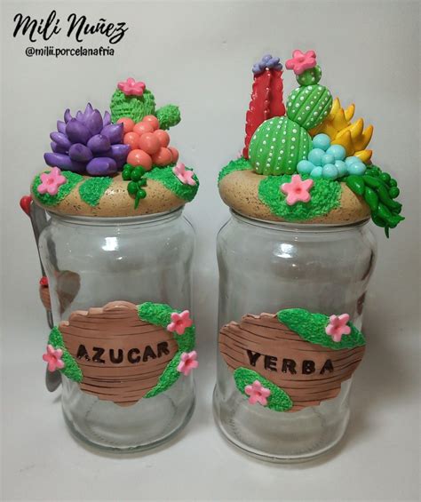 Set Mates Porcelana Fria Frasco Decorado Cactus Frascos Decorados