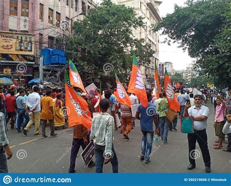 Bengal Bjp Protest People With Flags And Banners In The Street