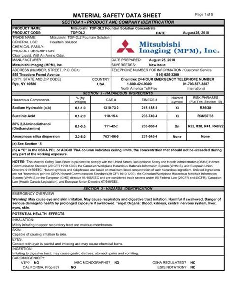 Material Safety Data Sheet Mitsubishi Imaging