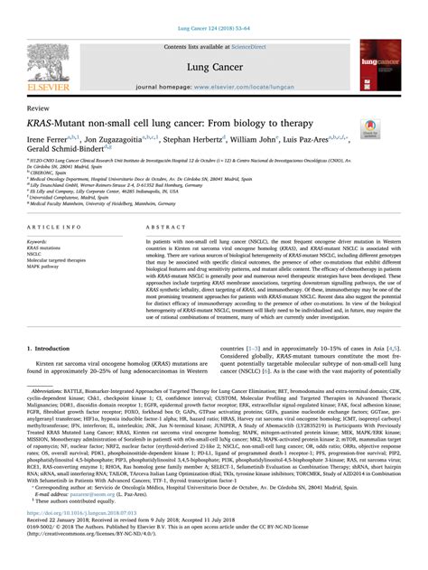 Pdf Kras Mutant Non Small Cell Lung Cancer From Biology To Therapy