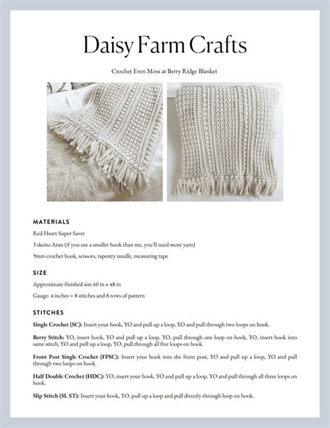 Crochet Even Moss At Berry Ridge Blanket Daisy Farm Crafts