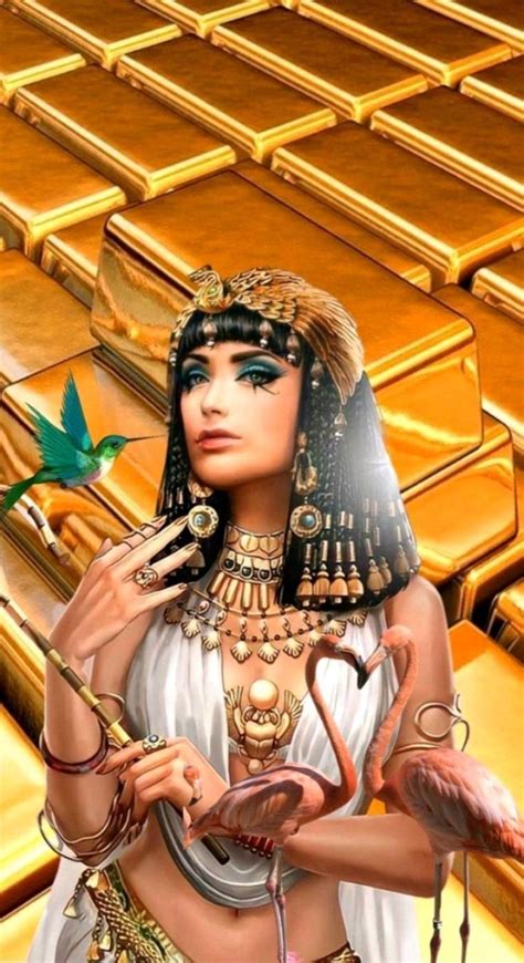 An Egyptian Woman Holding A Green Plant In Her Hand And Wearing Gold