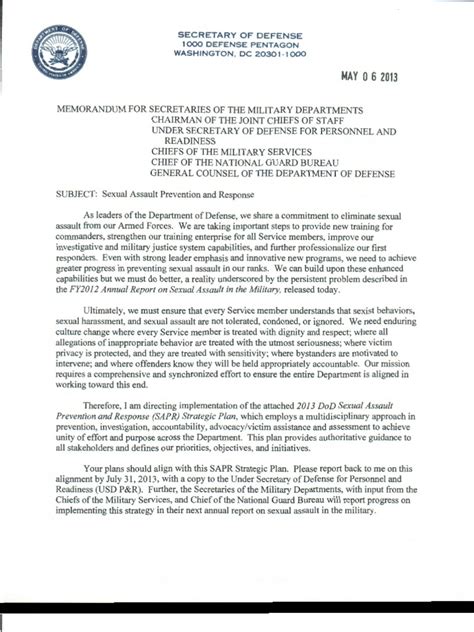 Secdef Memo On Sexual Assault Prevention Pdf United States Department Of Defense Victimology