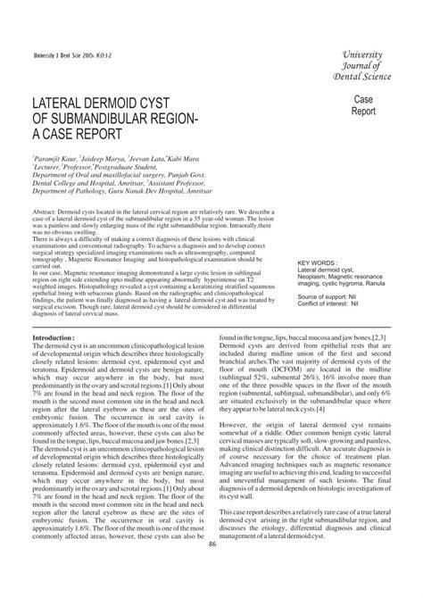 Pdf Lateral Dermoid Cyst Case A Case Report · Discusses Etiology