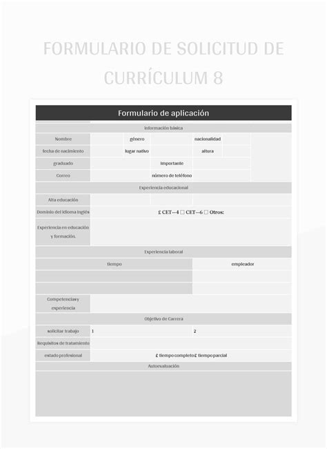 Plantilla de Excel Formulario De Solicitud De Currículum 6 y Hoja de