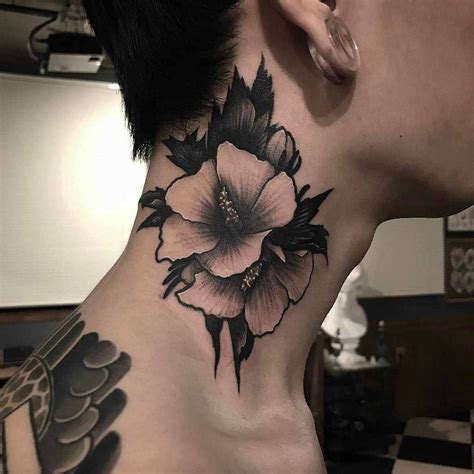 Female Flower Neck Tattoos