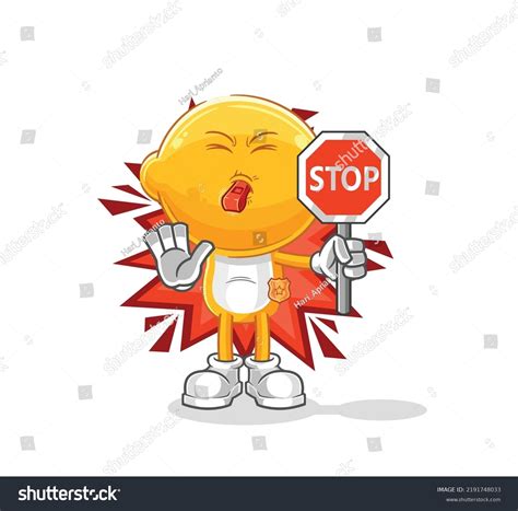 Lemon Head Holding Stop Sign Cartoon Stock Vector Royalty Free