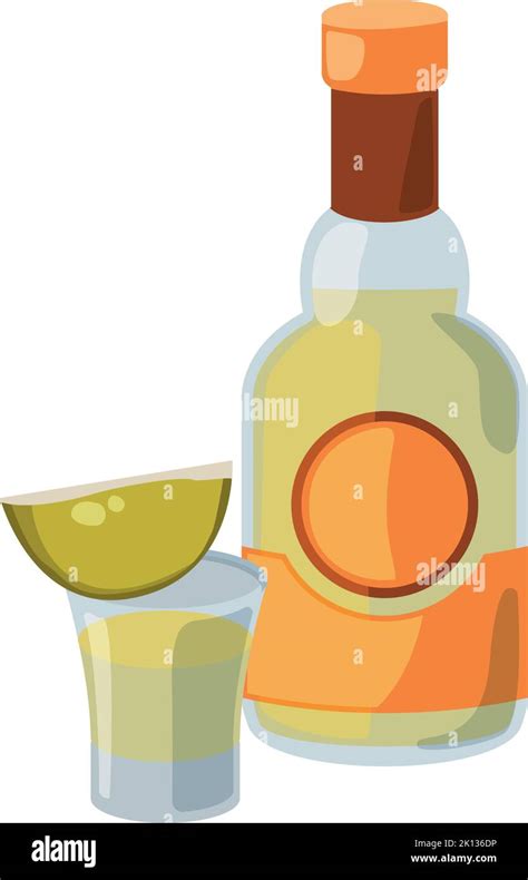 Tequila Bottle Icon Cartoon Shot Glass With Lime Slice Stock Vector Image And Art Alamy