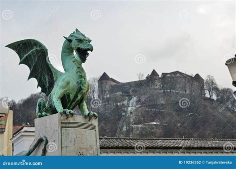 Ljubljana Castle In The Background Of The Dragon B Stock Photo Image