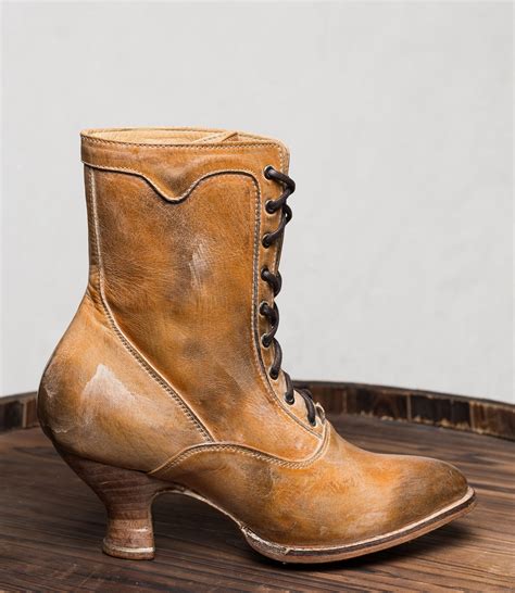 Victorian Style Leather Ankle Boots In Tan Rustic By Oak Tree Farms Wardrobeshop