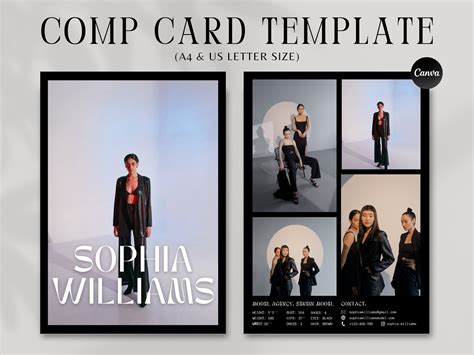 Model Comp Card Template Canva Template Fashion Model Zed Card Model Portfolio Template