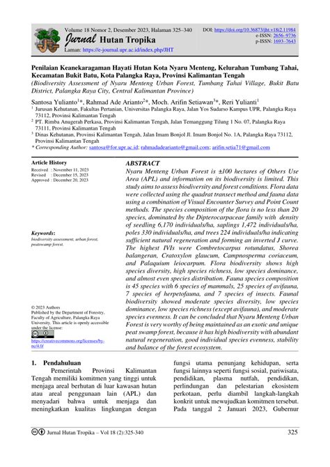 Pdf Penilaian Keanekaragaman Hayati Hutan Kota Nyaru Menteng