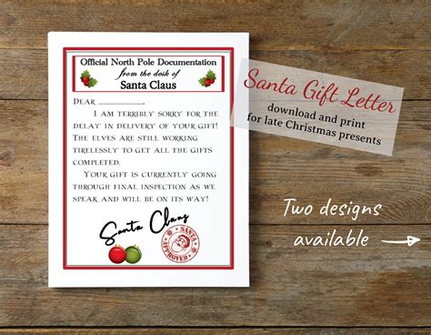 Delayed Christmas Gift Letter From Santa Notification Of Etsy