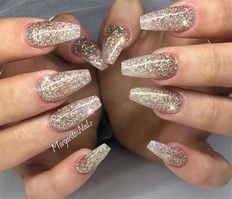 Glitter Coffin Nails Gold Nails Ombre Nails Glitter Gold Glitter Nails