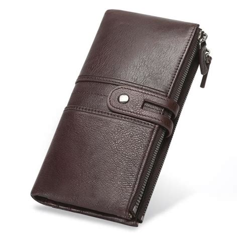 Portefeuille Homme Cuir Veritable Rfid Marron Fonce Porte Monnaie