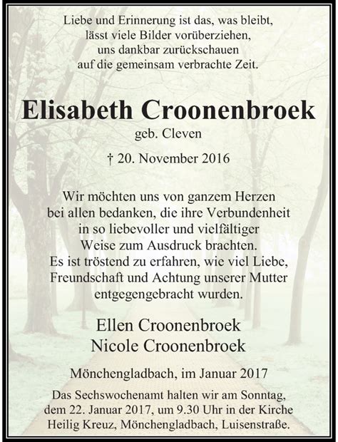 Alle Traueranzeigen für Elisabeth Croonenbroek trauer rp online de