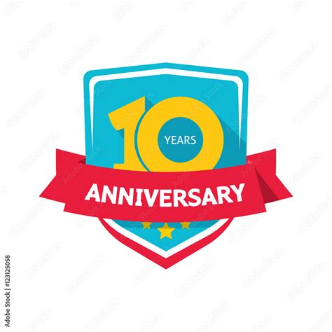 Ten Years Anniversary Sticker Vector Color 10th Anniversary Party Label With Red Ribbon