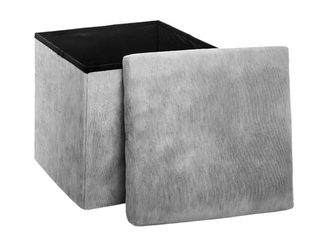 En Pouf Pliant Et Coffre De Rangement Velours C Tel Gris H Cm