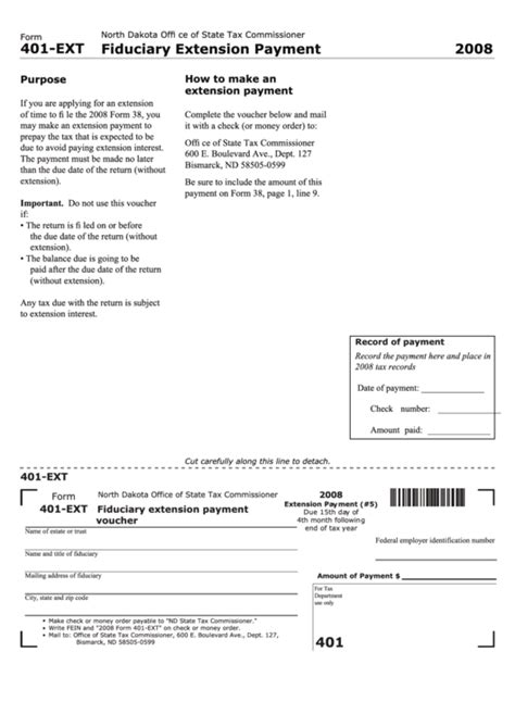 Fillable Form 401 Ext Fiduciary Extension Payment 2008 Printable