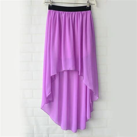 New Summer Long Women Chiffon Asymmetrical Skirts Pleated Elastic