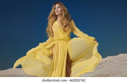 Beautiful Blonde Woman Posing Maxi Yellow Stock Photo Shutterstock