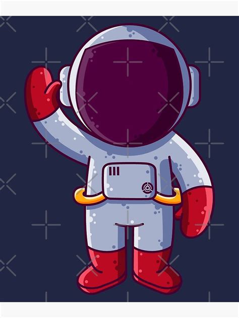 Póster Lindo Astronauta De Pie Agitando La Mano Ilustración De Dibujos Animados De Ardhsells