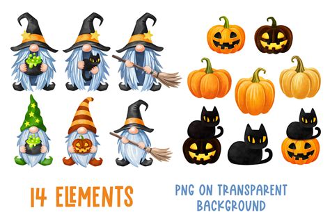 Halloween Gnome Clipart Watercolor Gnomes Sublimation Bundle Witch Png