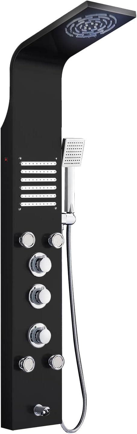 Rovate Thermostatic Shower Panel Tower System With Led Rainfall Mist