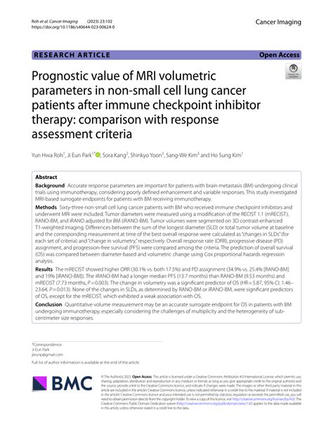 PDF Prognostic Value Of MRI Volumetric Parameters In Non Small Cell