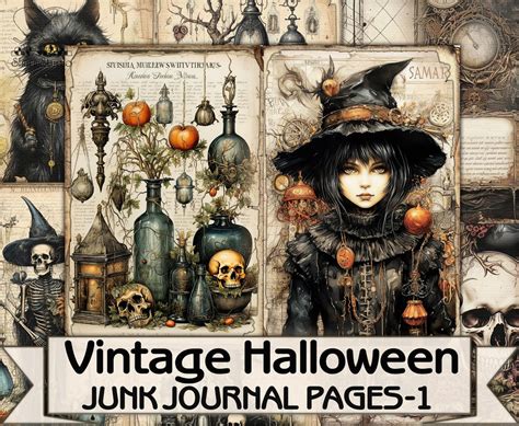 Vintage Halloween Junk Journal Pages Gothic Picture Collage Digital