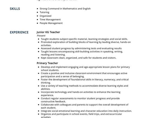 Primary Teacher Cv Example In 2025 Resumekraft