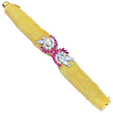 Antique Diamond Woven Gold Snake Mesh Bracelet At 1stdibs