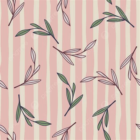 Hand Drawn Seamless Botanic Pattern With Outline Leaves Shapes