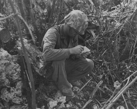 Usmc War Dog Handler Reading A Message That His Dog Had Just Delivered