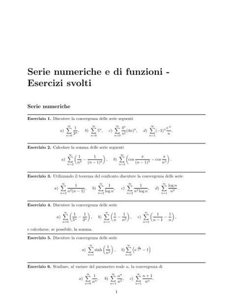 Serie Numeriche E Di Funzioni Esercizi Svolti