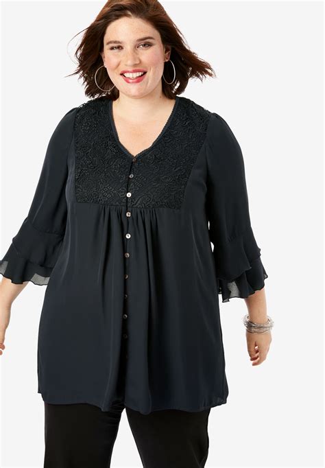 Shirred Empire Waist Tunic Plus Size 34 Sleeve Full Beauty