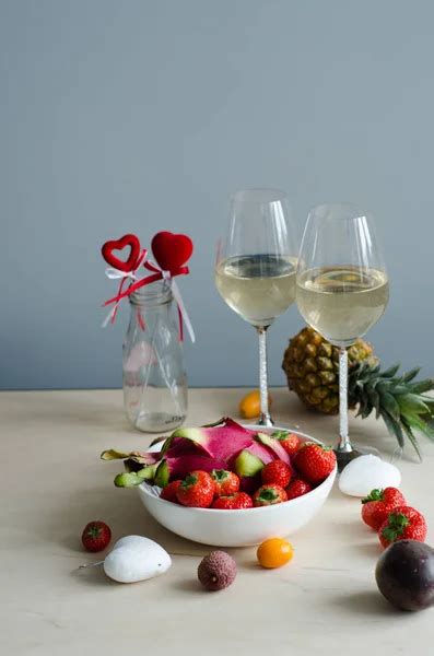 Romantic Dinner For Two With Champagne And Fruits Strawberry