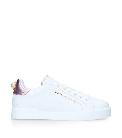 Dolce And Gabbana White Leather Portofino Sneakers Harrods Uk