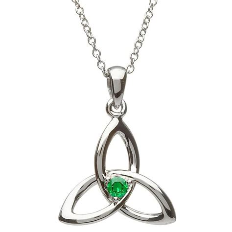 Trinity Knot Pendant Sterling Silver Celtic Trinity Knot With Green