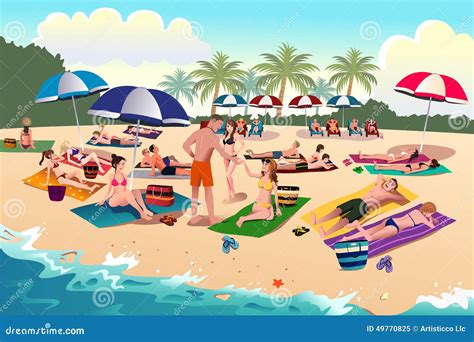 People Sunbathing On The Beach Stock Vector Illustration Of Lifestyle